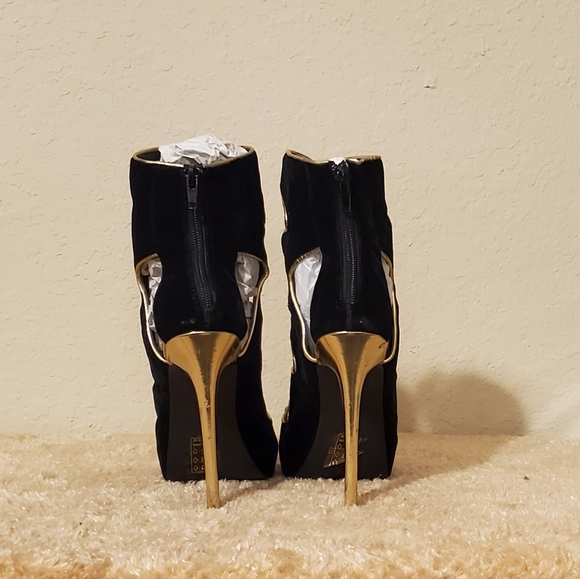 Scene Jamari Black and Gold Velvet Platform Heel womens size 7.5 - Picture 3 of 6